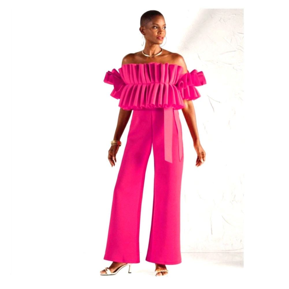 EY Signature Vibrant Pink Off-Shoulder Jumpsuit